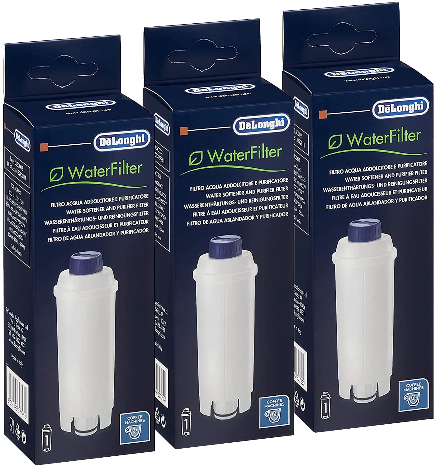 Delonghi Espresso and Bean to Cup Coffee Machine Water Filter Cartridges  (Pack of 3, Fits ECAM Series, SER3017)